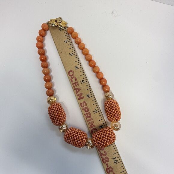 WA/YM Natural Stone Covered Beaded Orange Coral Colored Statement Necklace - Picture 8 of 9